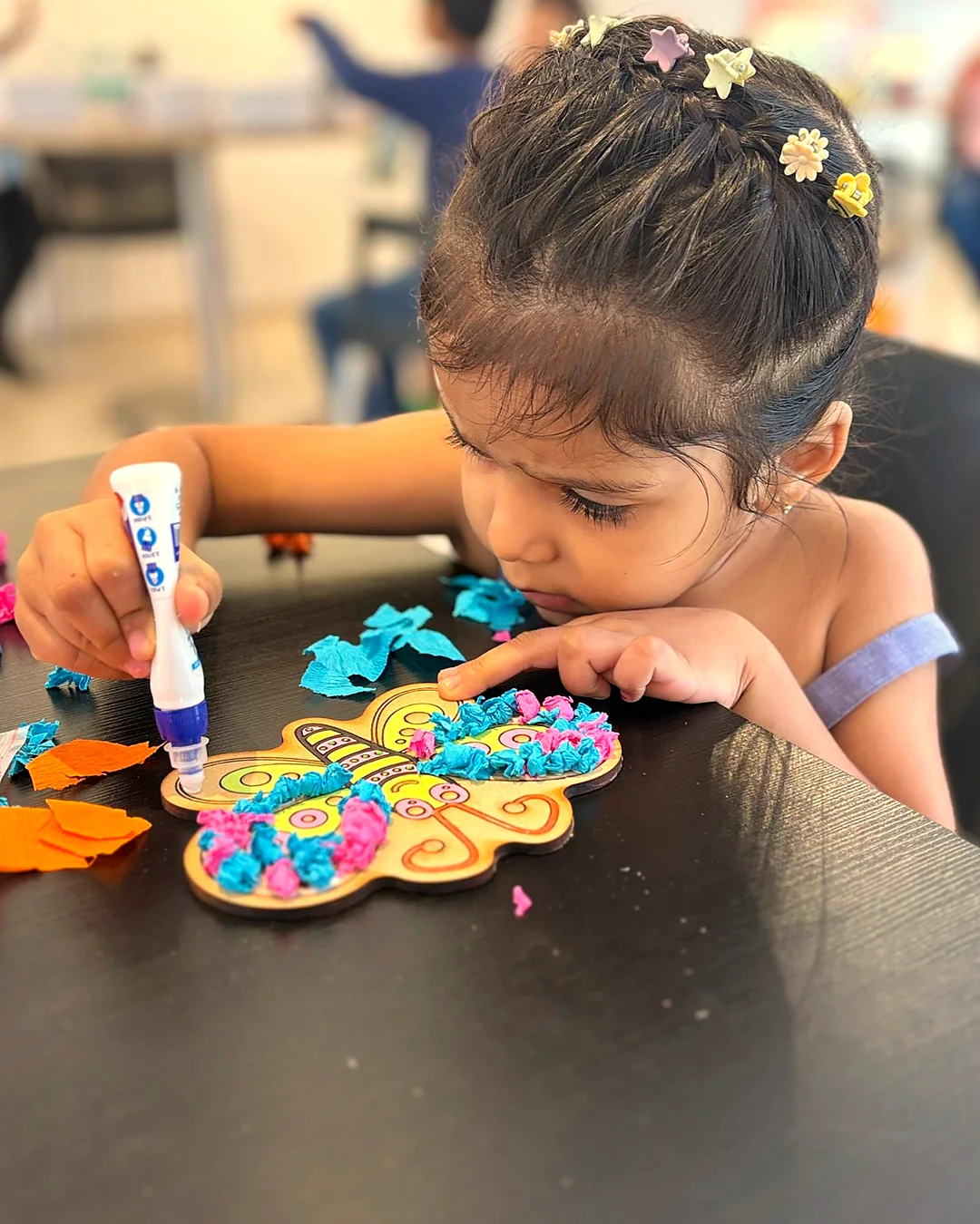 Close-up child craft moment