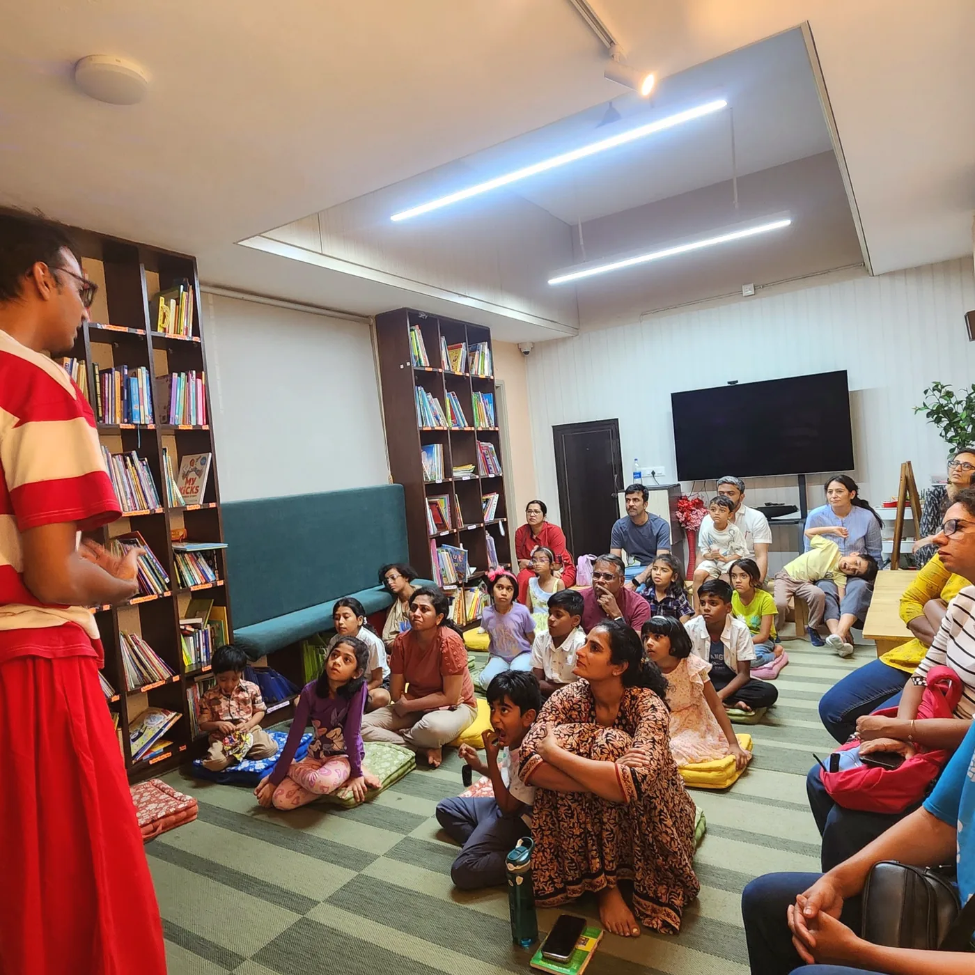 Families and children watching a performance at BOB